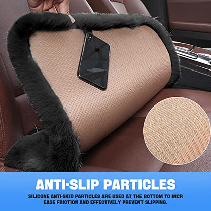 2Pack Car Front Seat Cushion, Soft Warm Faux Rabbit Fur Winter Auto Seat Cover, Fluffy Plush Vehicle Seat Protector Pad with Non-Slip Backing, Car Accessories for Home and Office Chair (Black) - color: Black