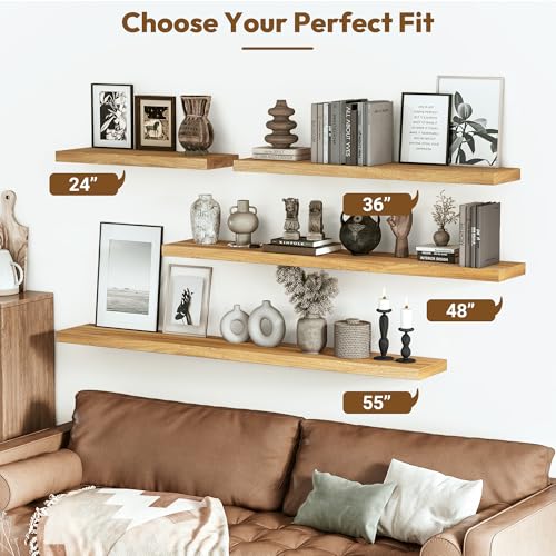 Flat Edge Elm Wood Floating Shelf with Invisible Bracket 48”Natural - color: Natural, size: 48”,set of 1