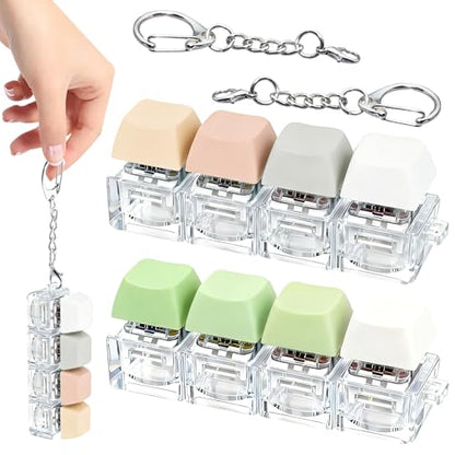 2 PCS 4-in-1 Keyboard Fidget Toy Keychain, Finger Clicky Button Toy Stress Relief Keychain with Swappable Keycaps, Mini Mechanical Key Fidget for Office Desk Focus Gifts (White Green Gray Pink) - color: White Green Gray Pink