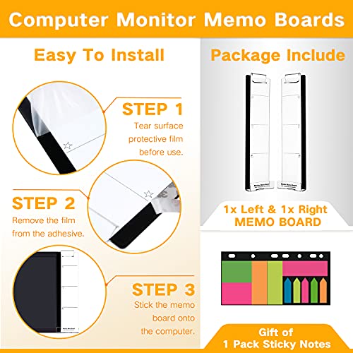 Monitor Memo Boards for Computer, Set of 2 (Left & Right) Multifunction Acrylic Screen Message Reminder Pad Side Panels Phone Holder - Utility Organizer for Office Desktop, Gift of 1 Pack Sticky Notes - style: Left + Right