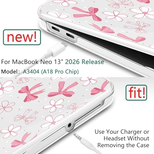 DONGKE Compatible with MacBook Neo 13 Inch Case 2026 A3404 A18 Pro chip & Touch ID, Plastic Hard Shell with Keyboard Cover, Screen Protector & Dust Plugs, Bow & Daisy - color: Bow & Daisy