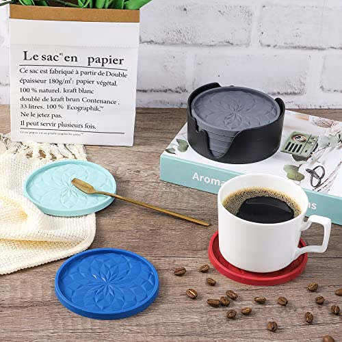 ME.FAN Silicone Coasters with Holder,[6 Pack] Drinking Coasters - Cup Mat for Hot or Cold Drinks, Thickened, Non-Slip, Non-stick,Deep Tray Wine Red - color: Wine Red