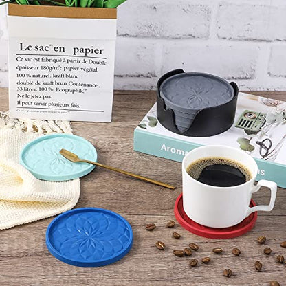 ME.FAN Silicone Coasters with Holder,[6 Pack] Drinking Coasters - Cup Mat for Hot or Cold Drinks, Thickened, Non-Slip, Non-stick,Deep Tray Navy Blue - color: Navy Blue