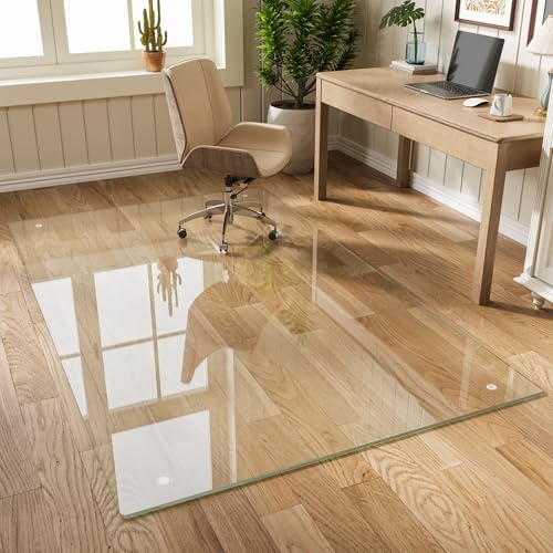 Glass Chair Mat 48" x 80" Heavy Duty Tempered Glass Office Chair Mat, Glass Floor Mat with Round Corner and Polished Edge for Smooth Glide, Office Chair Mat for Carpet, Hardwood Floor - color: Transparent, size: 80" x 48"