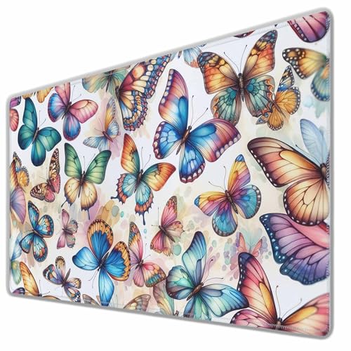 Colorful Butterfly Desk Mat Large Mouse Pad Blue Pink Purple Full Extended Gaming Computer Keyboard Mousepad for Home,Office 35.4"X15.7" - color: colorful Butterfly