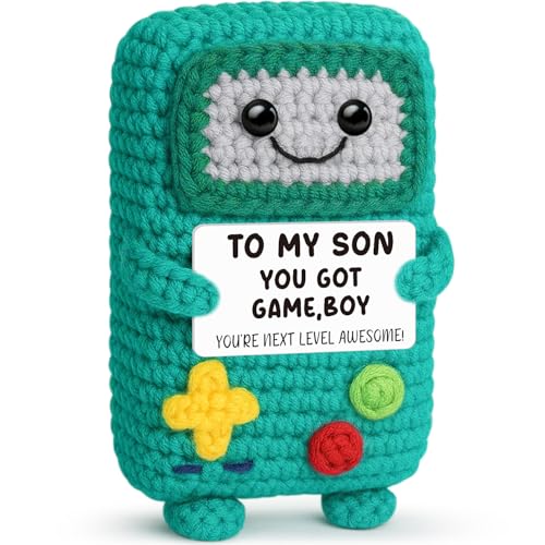 Busy Gaming Life Son Gifts from Mom Dad, Birthday Graduation Gifts for Son, Gamer Gift for Son in Law Bonus Son, Positive Handmade Crochet Gift - style: Son