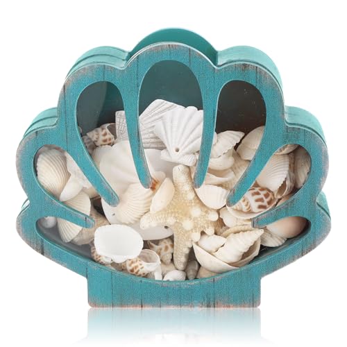CroBlissful Seashell Holder Seashell Display Box Wooden Small Starfish Shell Display Case with Acrylic Clear Window Shark Tooth Collection Box for Shells Sea Rock Home Decor Present(Green,Shell) - color: Green, style: Shell