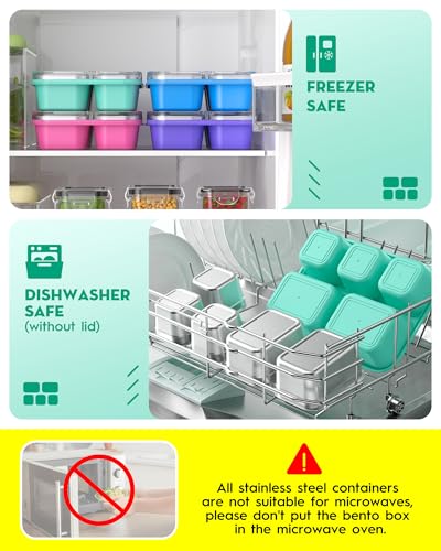 BiuLeon Snackle Box Containers, Stainless Steel 5 Compartments Divided Serving Tray with Lid, Removable LeakProof Portable Bento Box for Fruit Candy Nuts Food - School, Picnic and Travel（Green） - color: Green