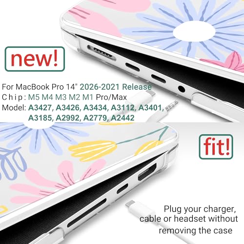 DONGKE Case for MacBook Pro 14 Inch (2026-2021 Release, M5 M4 M3 M2 M1 Pro/Max Chip), Plastic Slim Hard Shell Protective Cover with Keyboard Cover & Screen Protector, Florals - color: Florals D010