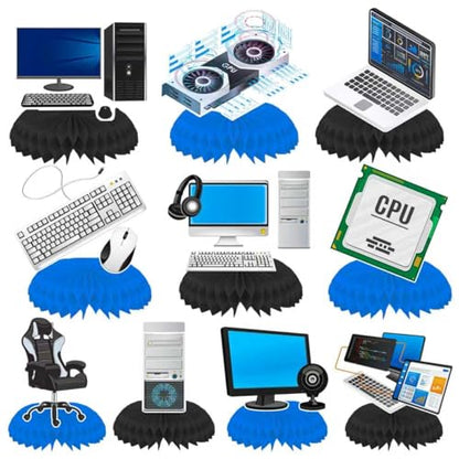 11pcs Computer Theme Party Honeycomb Centerpieces Computer Birthday Party Centerpiece Decorations for Intelligence Theme Birthday Party Baby Shower Supplies