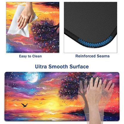 Large Mouse Pad + Keyboard Wrist Rest Set, Extended Gaming Mousepad (31.5X11.8 inch) with Non-Slip Rubber, Ergonomics Memory Foam Mouse Wrist Rest Support, Night View Pattern XXL Desk Pad - color: Yu-Mouse Pad-3-B35