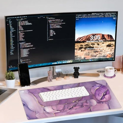 Large Mouse Pad and Keyboard Wrist Rest, Desk Pad for Keyboard and Mouse, 4-in-1 Large Gaming Mouse Pad with Wrist Support, Desk Mat for Home Office Study Game-Purple - color: Purple Texture
