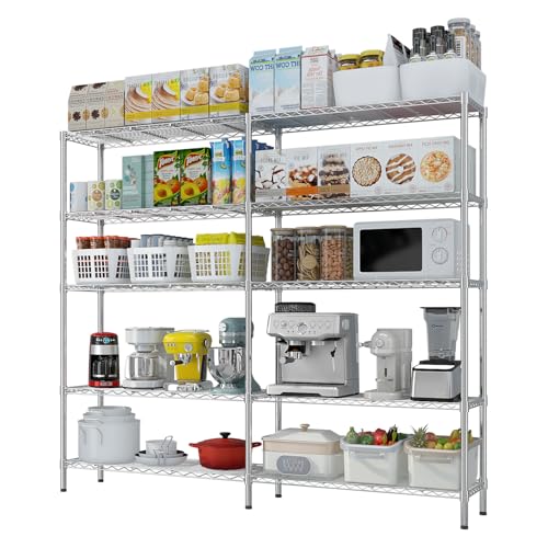 VINGLI 70" W Storage Shelves 1600LBS Heavy Duty Metal Shelving, Upgraded 5 Tier Garage Shelving Unit, Adjustable Wire Shelf for Storage Rack Commercial Pantry Shelf Organizer, 69.8"W × 15.8"D × 71"H - color: Chrome, size: 69.8"W × 15.8"D × 71"H