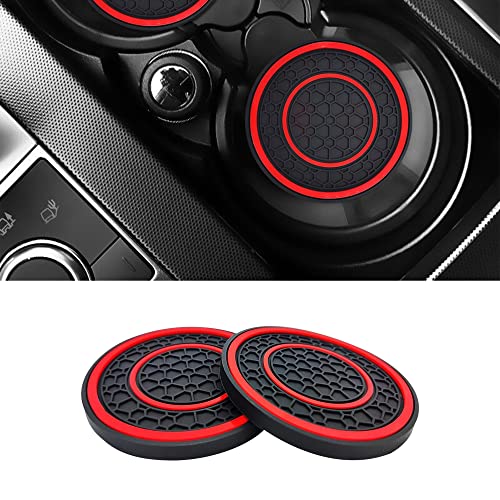 2 PCS Car Cup Holder Coaster,Car Coasters Cup Mats,2.75 Inch Universal Car Cup Coasters,Non-Slip Anti Dust Mats Cup Holder Insert Coaster, Suitable for Most Car Interior (Red) - color: Red