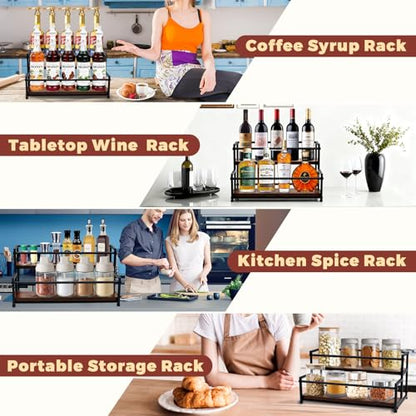 Coffee Syrup Rack Organizer, 2-Tier | Metal Bottle Holder, 10 Bottles Capacity, Rustic Countertop Display Shelf, For Coffee Bar, Kitchen Cabinet, Pantry - color: 2-Tier
