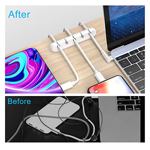 INCHOR White Cable Clips, Cord Organizer Cable Management, Cable Organizers USB Cable Holder Wire Organizer Cord Clips, 2 Packs Cable Straps for Desk Car Home and Office (5, 3 Slots) - color: White