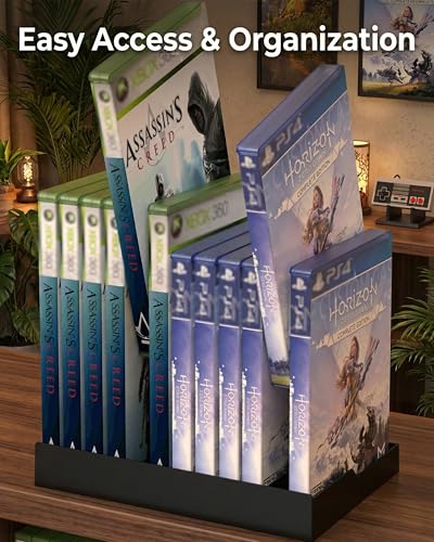 Video Game Storage Tower for PS5 / PS4 / Xbox Series X/Xbox One Game Cases, 12-Disc Capacity DVD & Blu-Ray Organizer Stand, Anti-Slip ABS Desktop Rack, No Assembly Required (1, Black) - color: Black