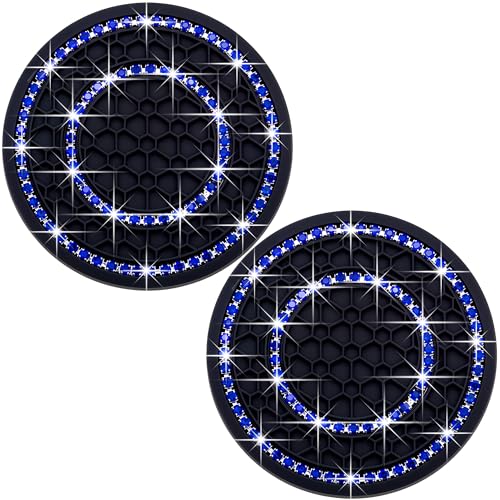 2PCS Bling Crystal Rhinestone Cup Holder Coaster, 2.75 inch Soft Silicone Anti-Slip Shockproof, Car Cup Holder Insert Coasters, Universal Car Interior Accessories for Women (Black & Blue) - color: Black & Blue, size: 2 pcs