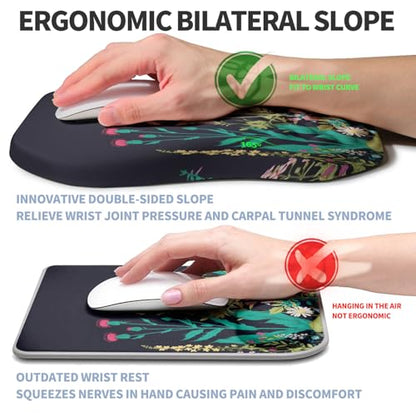Ergonomic Raised Mouse Pad Wrist Support with Bilateral Slope Memory Foam Mousepad for Wrist Rest and Carpal Tunnel Pain Relief 11.8x7.9〃Midnight Flowers - color: Midnight Flowers