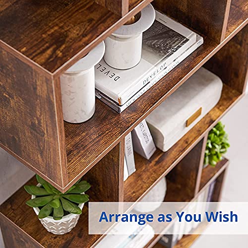 Cozy Castle Set of 2 Geometric Bookcase, S-Shaped Modern Bookshelf, Room Divider Bookshelf, 62" Tall Unique Abstract Bookcase with 5-Tier Display Shelf for Living Room Office, Rustic Brown - color: Rustic Brown