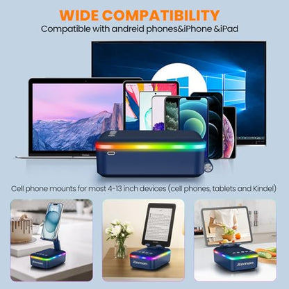 JTEMAN Gifts for Men Women,Cell Phone Stand with Bluetooth Speaker,LED Light,and Lanyard,Cool Tech Gadgets,Unique Birthday Gifts for Men Husband Mom Dad-Blue - color: Blue