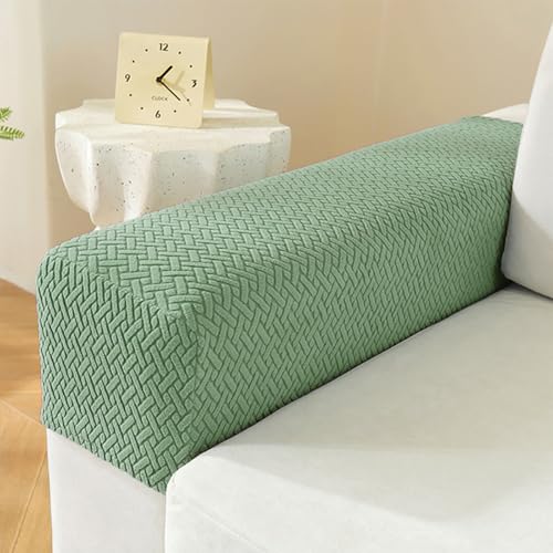 LINGXIYA Soft Stretch Armrest Covers,Set of 2 Polyester Fabric Armchair Slipcovers with Twist Pins,Machine Washable Furniture Couch Sofa Arm Chair Cover Protector for Chairs/Sofas/Recliner (Green) - color: Green