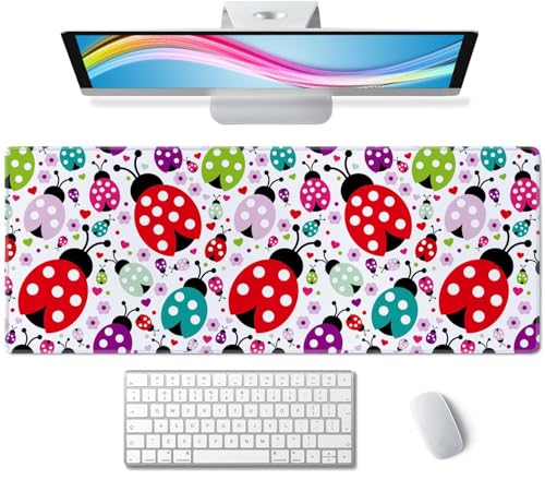 Ladybug Large Gaming Mouse Pad,Mouse Pad Gaming 31.5 x 11.8 in Mouse Mat Desk Pad,Large Desk Mat,Extended Keyboard Mousepad with Non-Slip Base and Stitched Edge for Desk Home Office - color: Ladybug