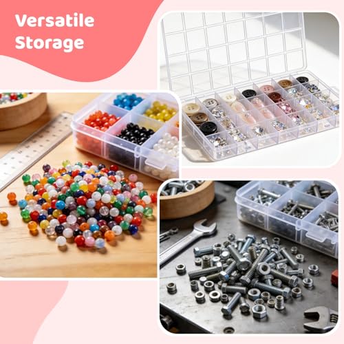 Varku 4 PCS 28 Grids Bead Organizer, Transparent Plastic Storage Box, Clear Plastic Container with Fixed Dividers for Organizing Small Items Like Jewelry, Beads, Nails, Screws - size: 4Pcs 28 Grids