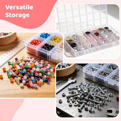 Varku 4 PCS 28 Grids Bead Organizer, Transparent Plastic Storage Box, Clear Plastic Container with Fixed Dividers for Organizing Small Items Like Jewelry, Beads, Nails, Screws - size: 4Pcs 28 Grids