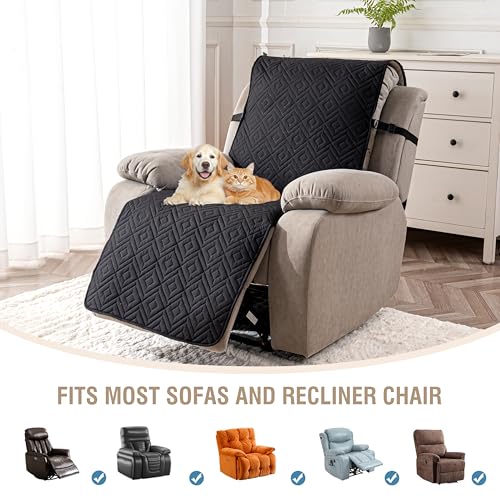 Genina Waterproof Oversized Recliner Chair Covers - 100% Protection, Non-Slip, Washable Recliner Slipcover for Larger Recliners, Kids & Pets Friendly【28'' /Black】 - color: Black, size: 28 in （Oversized 1 Seater）