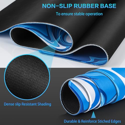 Canjoy Gaming Mouse Pad, Fluid Pattern Mouse Pad 31.5x11.8inch Large Extended Computer Mouse Mat Keyboard Full Desk Mousepad for Gaming, Office, Home - color: Blue-White Fluid, size: 800*300mm
