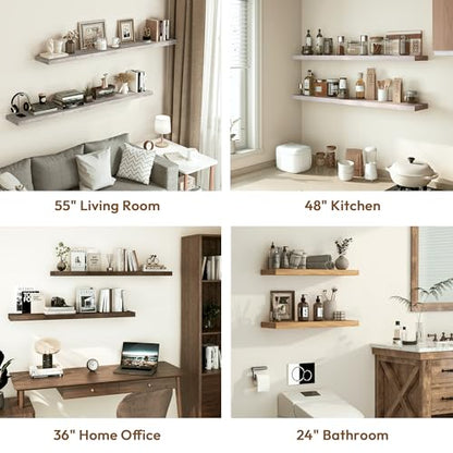 Flat Edge Elm Wood Floating Shelf with Invisible Bracket 24”American Walnut - color: American Walnut, size: 24”,set of 2