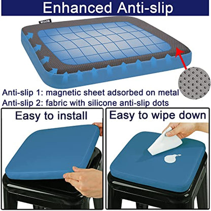 BUYUE Enhanced Anti-Slip Magnetic Bar Stool Cushion 1 Piece, Luxury PU Leather Waterproof Small Seat Cushion for Café Bistro Stackable Metal Stool (Square, Blue, 1) - color: Blue, style: Square-1 Pcs