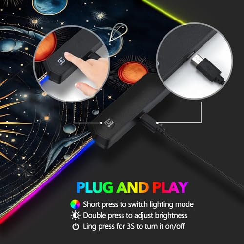 AIMSA RGB Mouse Pad LED Gaming Mouse Pad with 14 Lights Modes, Non-Slip Rubber Base Computer Carpet Desk Mat for PC Laptop (35.4 x 15.8 inch) Abstract Solar System - color: Abstract Solar System