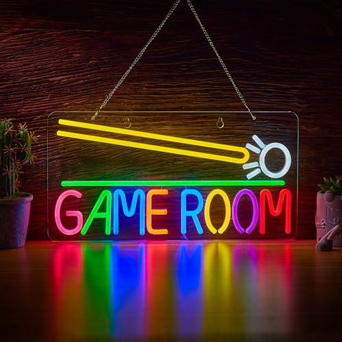 Roouneon Game Room Billiards Neon Sign LED Dimmable Game Zone Room Beer Bar Man Cave Art Gaming Neon Light Signs Neon Lights Wall Artwork Sign - color: Green+White