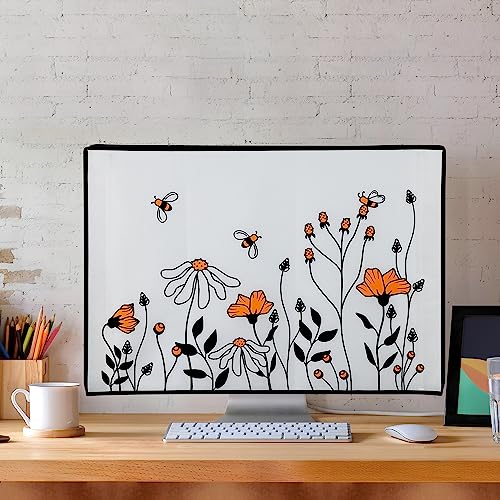 kwmobile Computer Monitor Cover Compatible with 20-22" monitor - Bees and Flowers Black/Orange/White