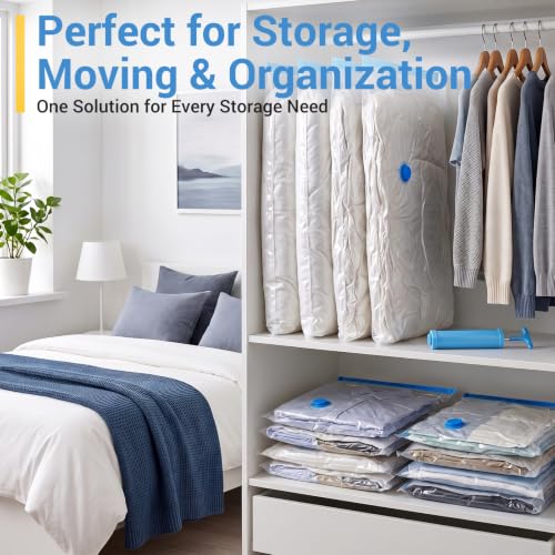 Fygrip Vacuum Storage Bags with Hand Pump, Plastic Packaging Bags, 80% Space Saver Vacuum Seal Bags for Clothing, Travel Lugggage, Blankets, Comforters, 20 Combo