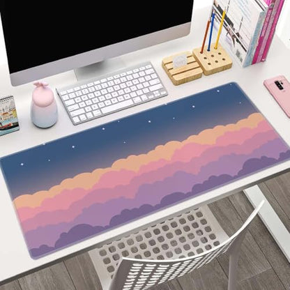 Gaming Mouse Pad Large,Cute Clouds Purple Mouse Pad Gaming Mouse Mat Desk Pad,31.5 x 11.8 Desk Mat Mouse Pads for Desk,Extended Keyboard Mousepad with Non-Slip Base and Stitched Edge - color: Cute Clouds Purple