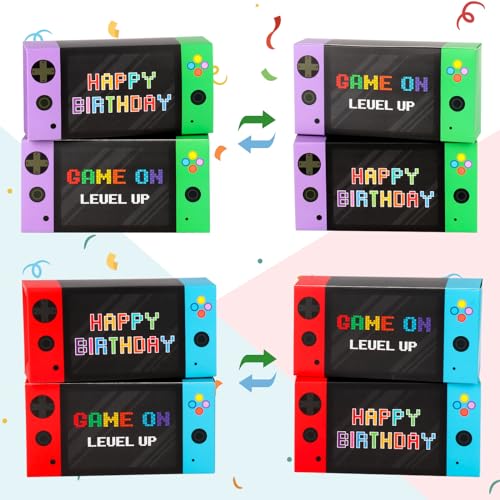 Adecortalk Video Game Party Favor Boxes 16 Pcs Gamer On Theme Gifts Boxes Happy Birthday Party Favor Boxes for Boys Kid Video Game Birthday Goodie Candy Treat Bags Gamer Party Decorations
