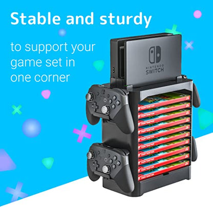 Skywin NS Compatible Nintendo Switch Games Holder, Nintendo Switch Stand, Game Disk Rack, Controller Organizer, Switch Holder Stand for Gamers, Nintendo Switch Accessories (Black) - color: Black