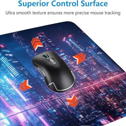 Neon City Desk Pad Mouse Pad 31.5 x 11.8 Inch Modernist Night Fantasy Large Gaming Mouse Mat with Stitched Edges,Non-Slip Waterproof Rubber Base Mous Mat Office Computer Keyboard Laptop Home - color: Neon City, size: 11.8W x 31.5L inches
