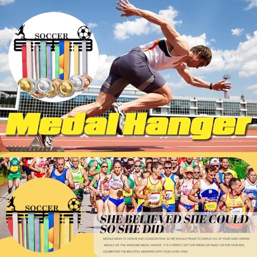 Resama Medal Hanger Holder Display Wall Rack Frame Shelf-Medal Hanger Awards Ribbon Soccer,Gymnastics,Holder Display Rack for 60 Medals - color: Soccer