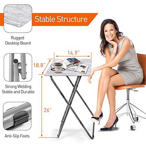Garden 4 you Tv Trays, Folding Tray Table, Dinner Tray Table with No Assembly Required&Sturdy, Foldable Snack Eating Trays Table for Living Room, 15 x 18.9 x 26 in(White Marble,1PC) - color: White Marble, size: 1pc