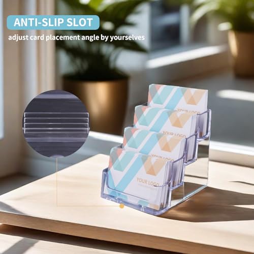 HSYMQ 1 Piece Desktop Clear Bussiness Card Holder, Plastic Card Display Stand, 4 Tier Acrylic Card Holder for Office