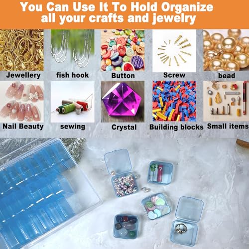 Bead Organizer Box-Blue Plastic Box 31 Pcs Storage Plastic Cases Mini Clear Bead Storage Containers Boxes with Hinged Lid and Rectangle Bracelet Making DIY Jewelry Craft Nail - color: Blue