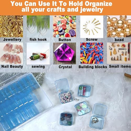 Bead Organizer Box-Blue Plastic Box 31 Pcs Storage Plastic Cases Mini Clear Bead Storage Containers Boxes with Hinged Lid and Rectangle Bracelet Making DIY Jewelry Craft Nail - color: Blue