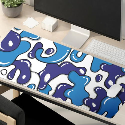 Japanese Anime Geometric Gaming Mouse Pad XL 31.5x11.8 Inch Navy Blue White Mouse Pad Extended Large Anime Mouse Pad with Non-Slip Rubber Base Stitched Edge PC Computer Laptop Desktop for Home Office - color: Japanese Geometric-Navy Blue White, size: 31.5
