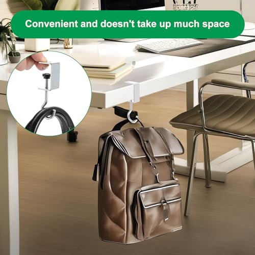 cobee Clamp-On Under Desk Hooks, Desk Mount Hanging Bag Holder Metal Hook Adjustable Headphones Clamp Organizer Portable Purse Hanger Clip Reduce Desk Clutter Table Desk Under Counter (4 Pcs, Silver) - color: 4 Pcs, Silver