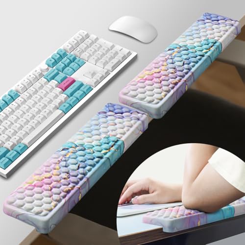 JIKIOU L-Shaped Desk Elbow Pad for Desk,Memory Foam Elbow Support Pad 2Pack | Massage Design, 14.9inch is 20% Longer for Comfort, Non-slip Rubber Base, Ergonomic Cushion for Pain Relief, Marble Blue - color: Marble-blue, size: 14.9" x 3.5" x 0.6"