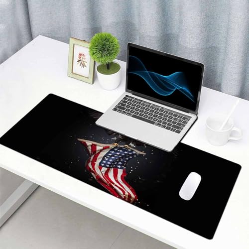 Gaming Mouse Pad Large, Keyboard Mouse Mat Desk Pad, Non-Slip Rubber Base with Stitched Edges Mousepad, 31.5X15.7 inch North American Bald Eagle with American Flag - color: Bald Eagle With American Flag, size: 31.5L x 15.7W inches